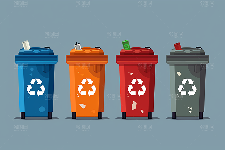 垃圾分类插画垃圾桶素材