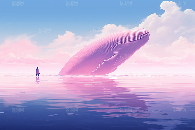 幻想天空鲸鱼鲲鹏飞翔插画