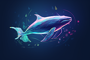 幻想天空鲸鱼孤独手绘插画
