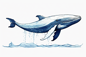 幻想天空鲸鱼飞翔孤独插画