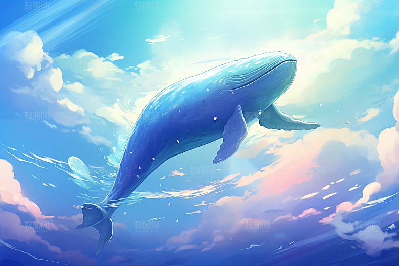 幻想天空鲸鱼幻想美好插画