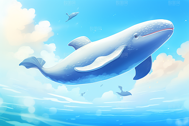 幻想天空鲸鱼童话梦幻插画