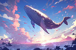 幻想天空鲸鱼飞翔鲲鹏插画