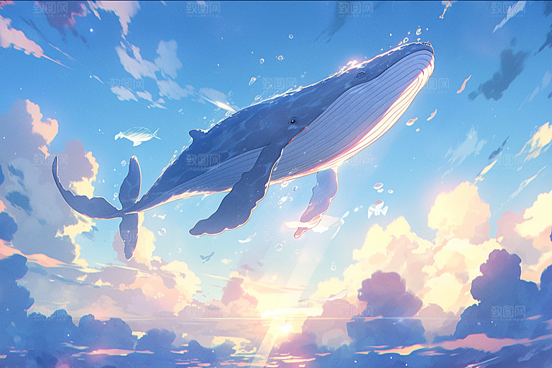 幻想天空鲸鱼幻想童话插画