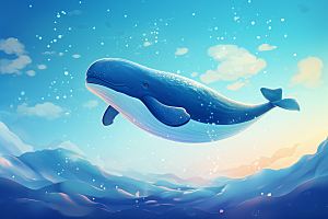 幻想天空鲸鱼美好手绘插画