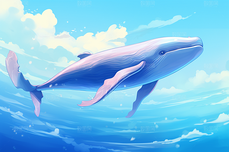 幻想天空鲸鱼幻想飞翔插画
