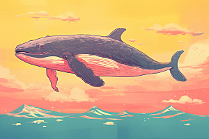 幻想天空鲸鱼手绘孤独插画
