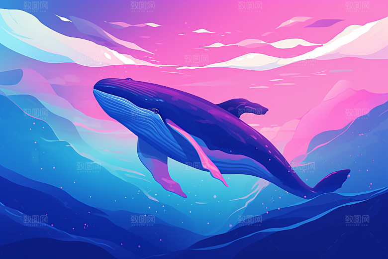 幻想天空鲸鱼手绘梦幻插画