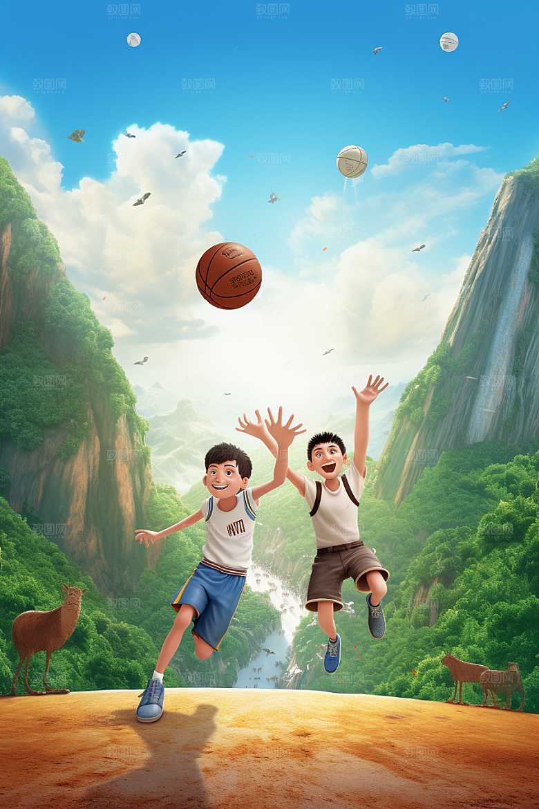 篮球少年卡通运动员模型