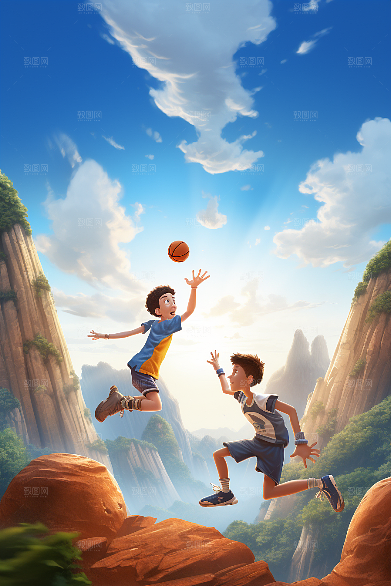 篮球少年高清卡通模型