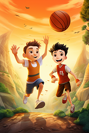 篮球少年动画运动员模型