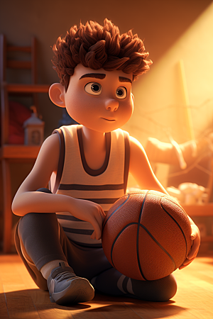 篮球少年3D卡通模型