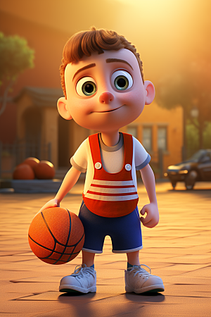 篮球少年卡通打篮球模型