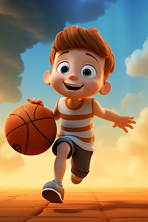 篮球少年卡通运动员模型