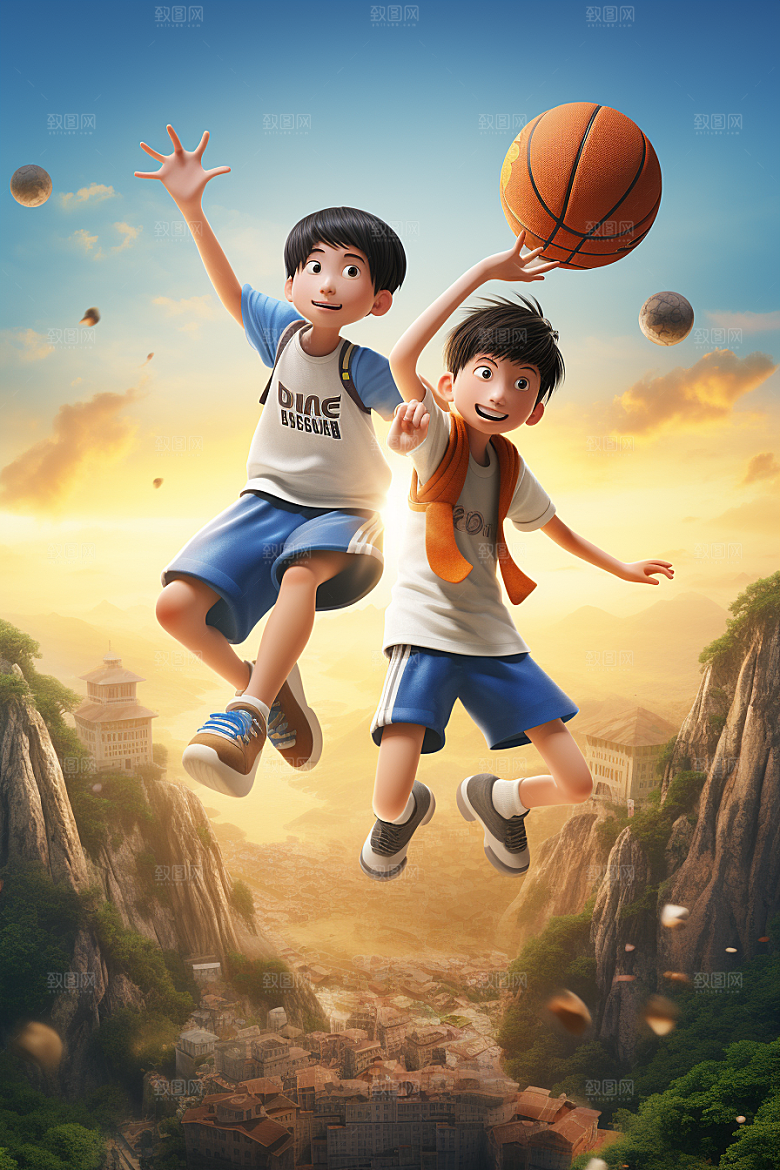 篮球少年打篮球3D模型