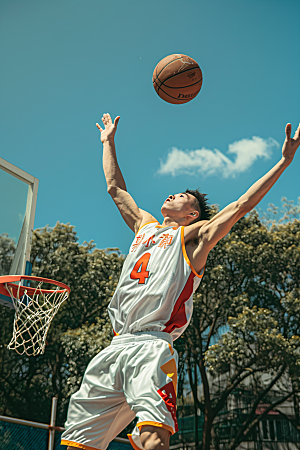 打篮球的人扣篮动感摄影图