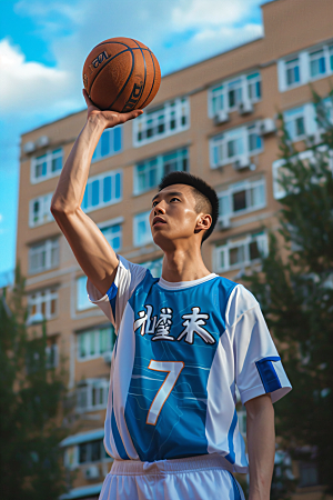 打篮球的人青年健身摄影图