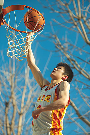 打篮球的人阳光肖像摄影图