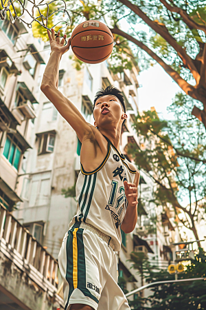 打篮球的人灌篮动感摄影图