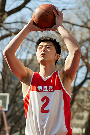 打篮球的人投篮健身摄影图