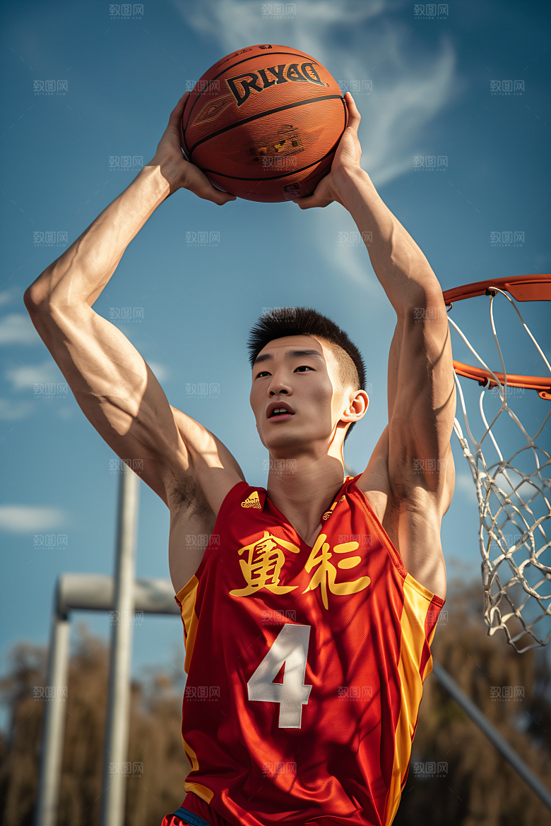 打篮球的人灌篮肖像摄影图