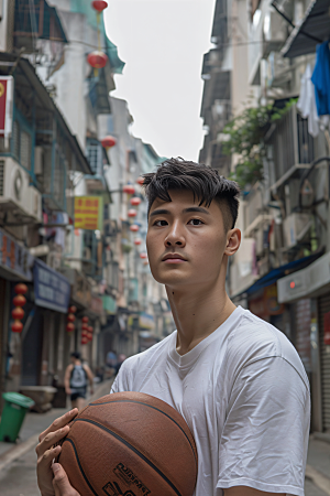打篮球的人肖像运动摄影图