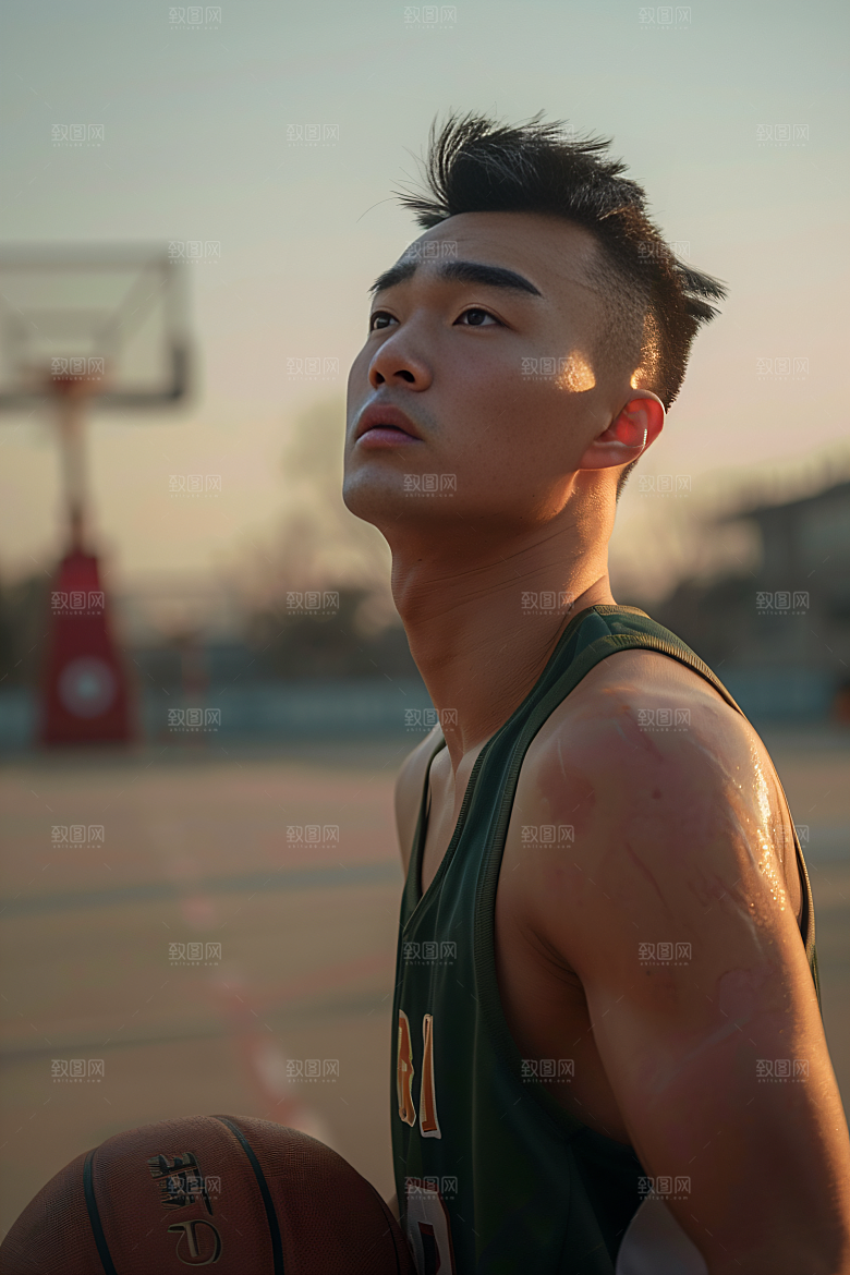 打篮球的人投篮阳光摄影图