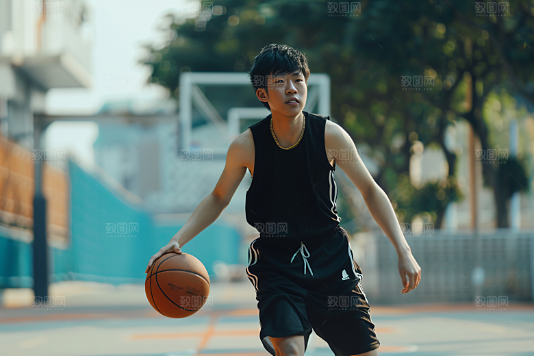 打篮球的人健身阳光摄影图