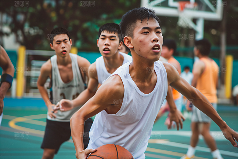 打篮球的人肖像动感摄影图