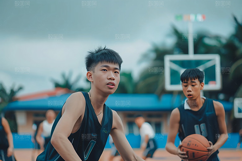 打篮球的人肖像扣篮摄影图