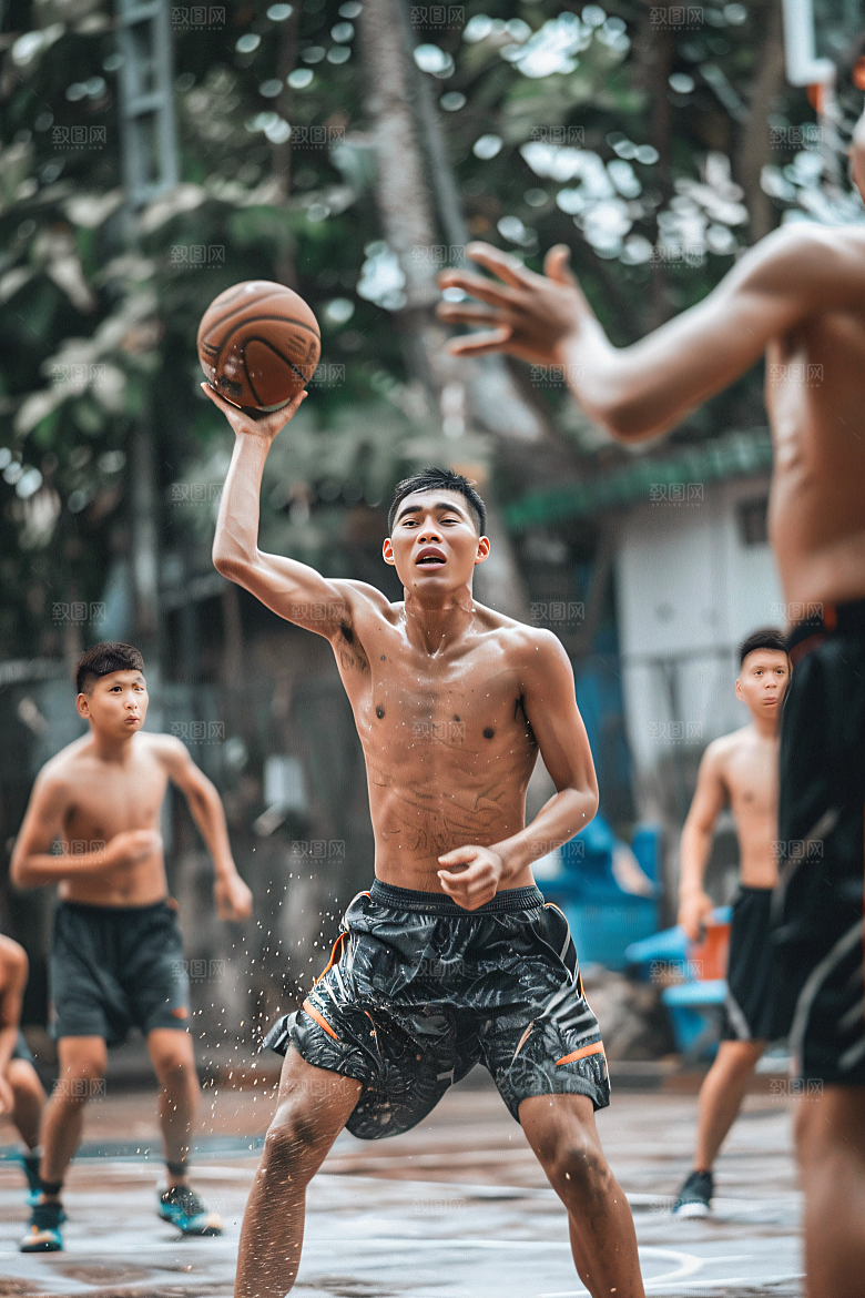 打篮球的人体育锻炼摄影图