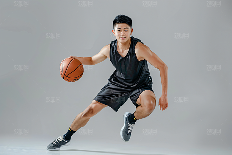 打篮球的人体育灌篮摄影图