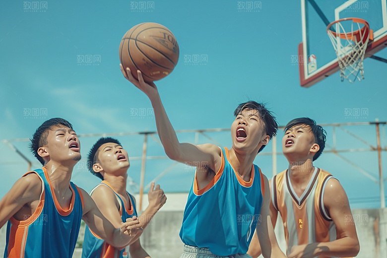 打篮球的人健身阳光摄影图