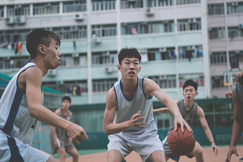 打篮球的人阳光扣篮摄影图