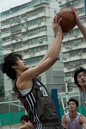打篮球的人青年投篮摄影图