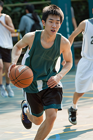 打篮球的人肖像健身摄影图