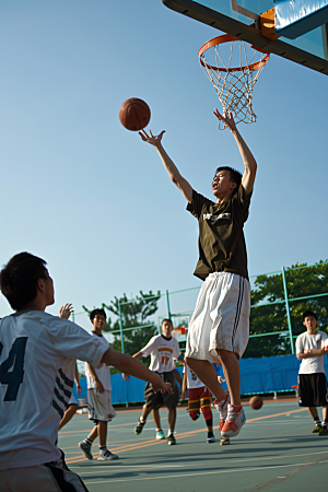 打篮球的人投篮健身摄影图