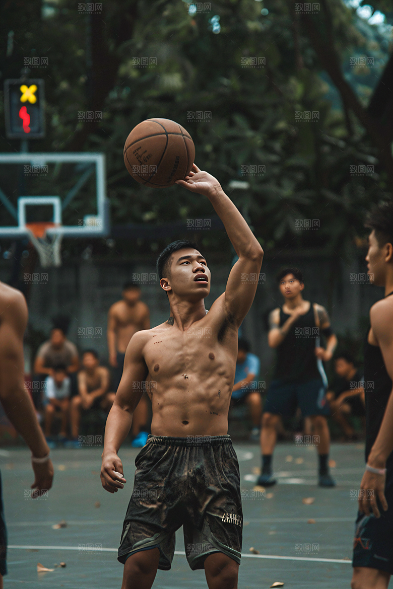 打篮球的人灌篮阳光摄影图