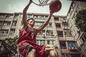 打篮球的人扣篮动感摄影图