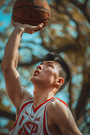 打篮球的人动感投篮摄影图