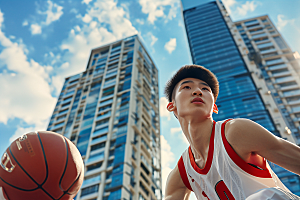 打篮球的人投篮健康摄影图