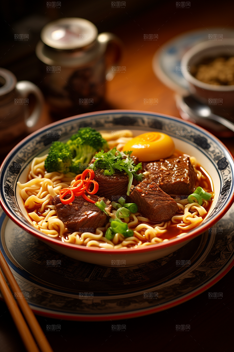 兰州拉面牛肉拉面干切牛肉摄影图