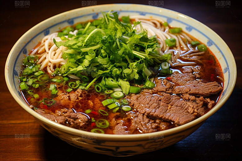 兰州拉面干切牛肉面条摄影图