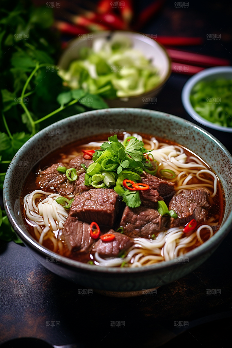 兰州拉面美味干切牛肉摄影图