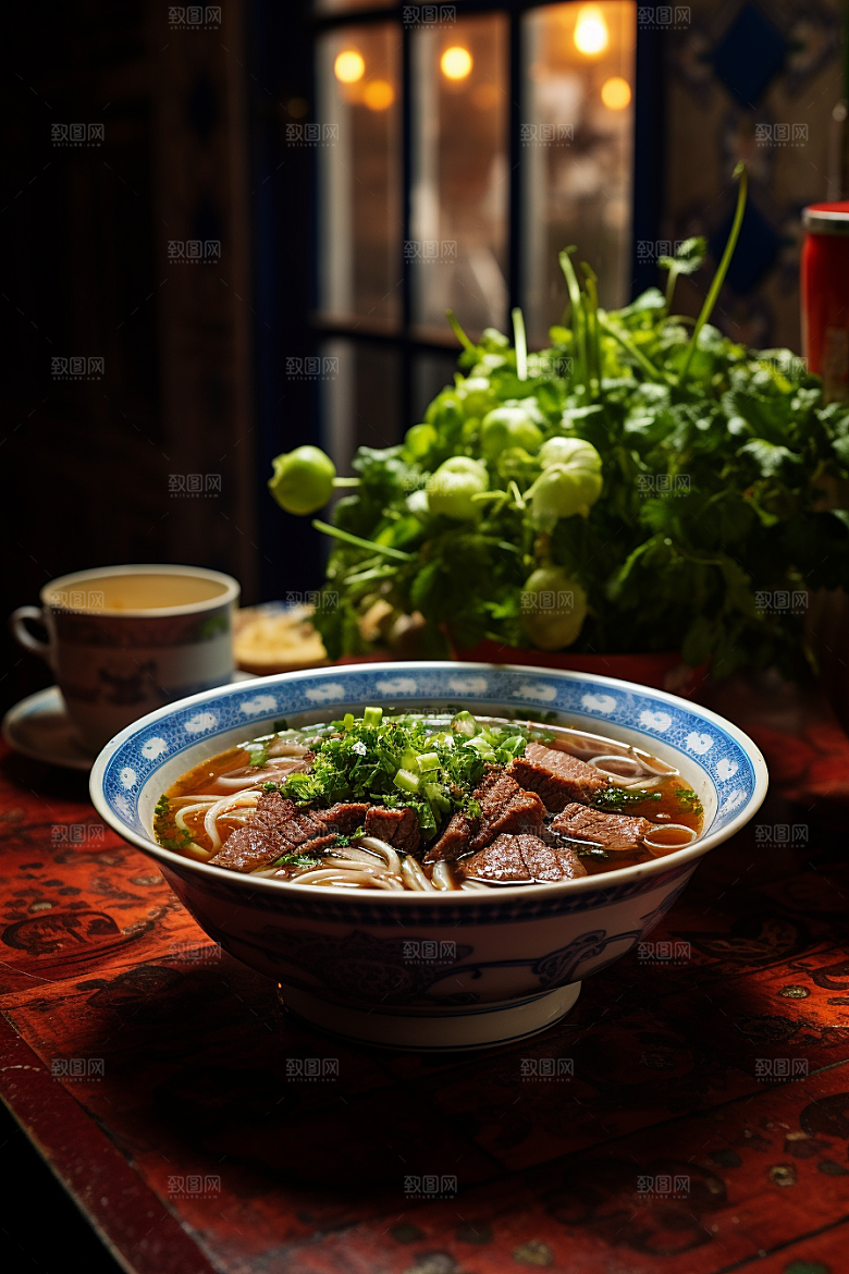 兰州拉面高清干切牛肉摄影图