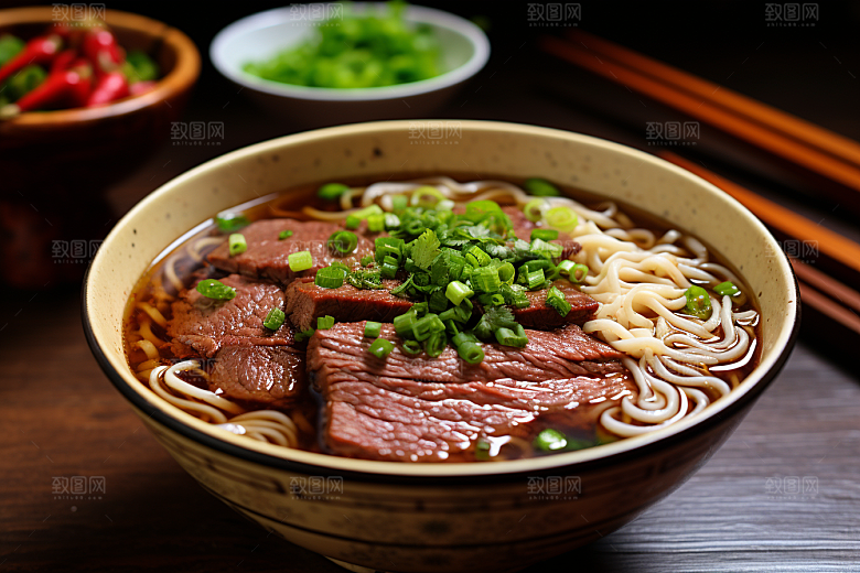兰州拉面干切牛肉美味摄影图