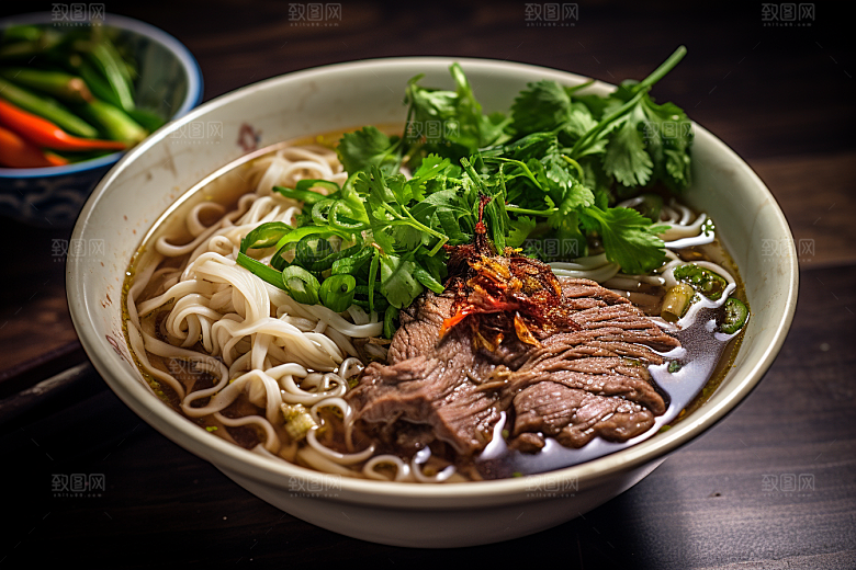 兰州拉面干切牛肉面条摄影图