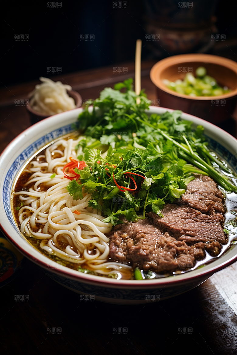 兰州拉面干切牛肉传统美食摄影图