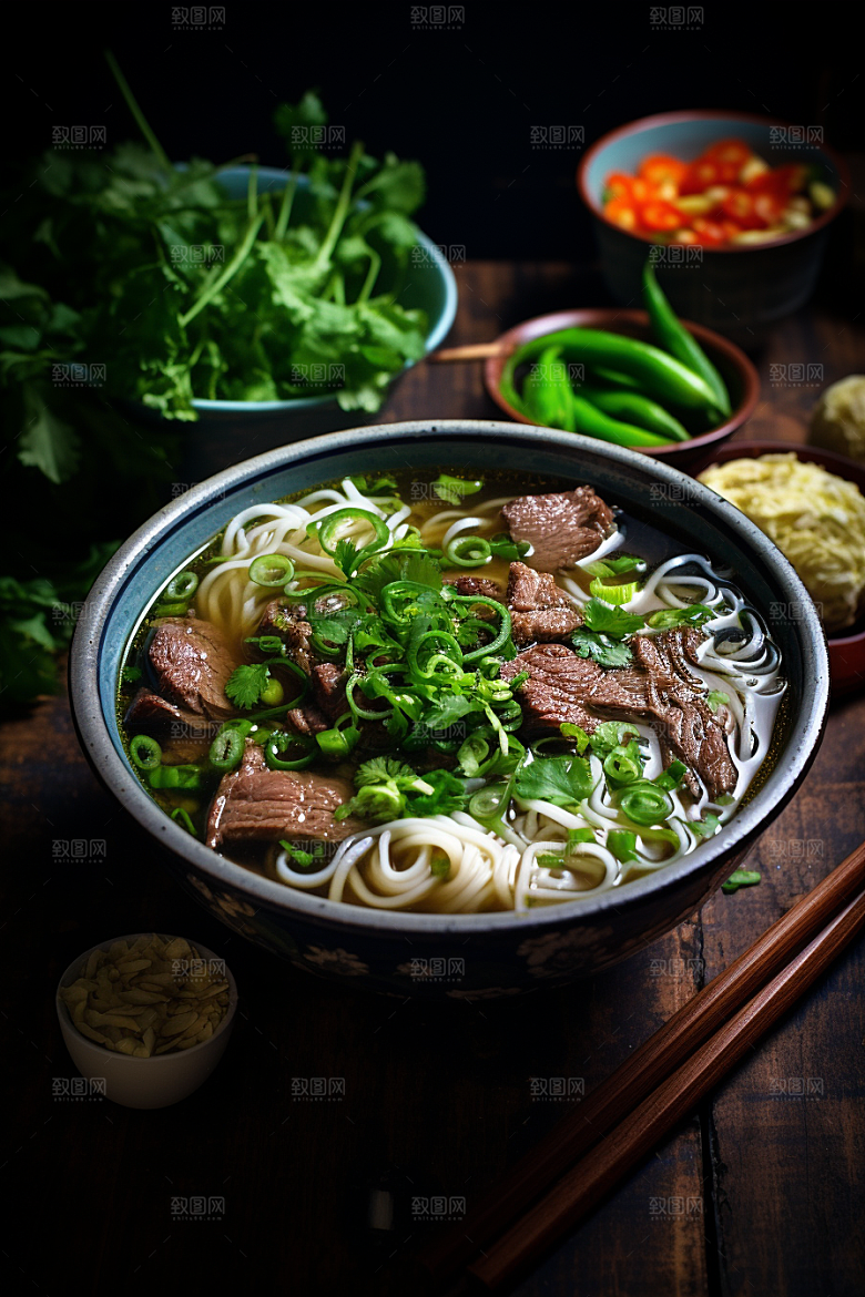 兰州拉面干切牛肉美味摄影图