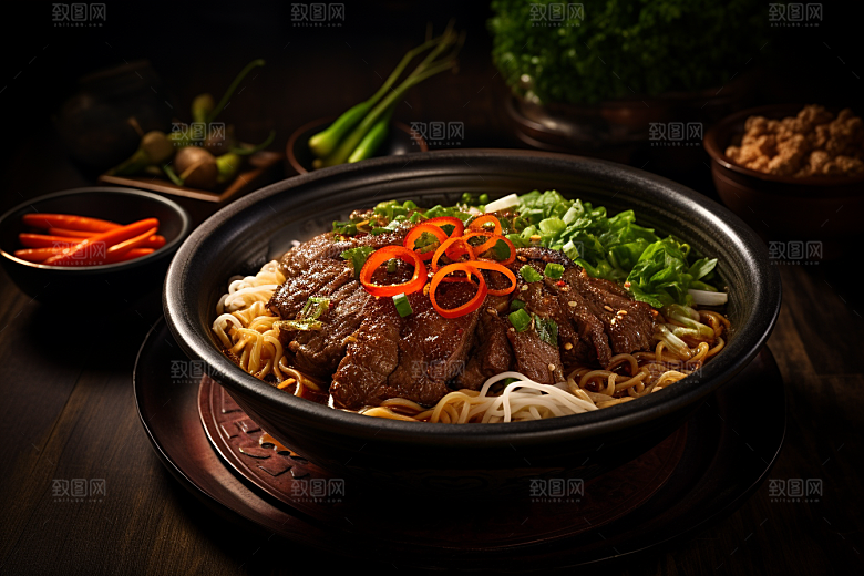 兰州拉面传统美食干切牛肉摄影图